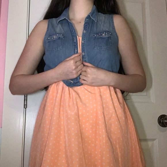 🛍 Retro dress with attached jean vest - Picture 3 of 12